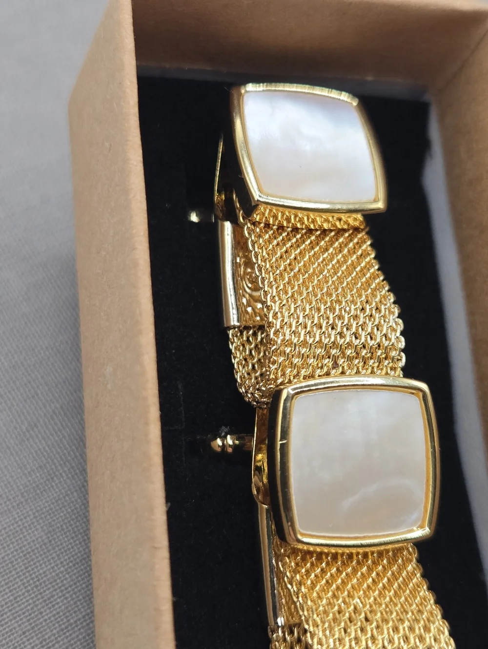 Gold Mesh Wrap Cufflinks Mother Of Pearl Wedding Formal Event Paul Fredrick